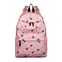 E1401 UN - Miss Lulu Large Backpack Unicorn Print Pink
